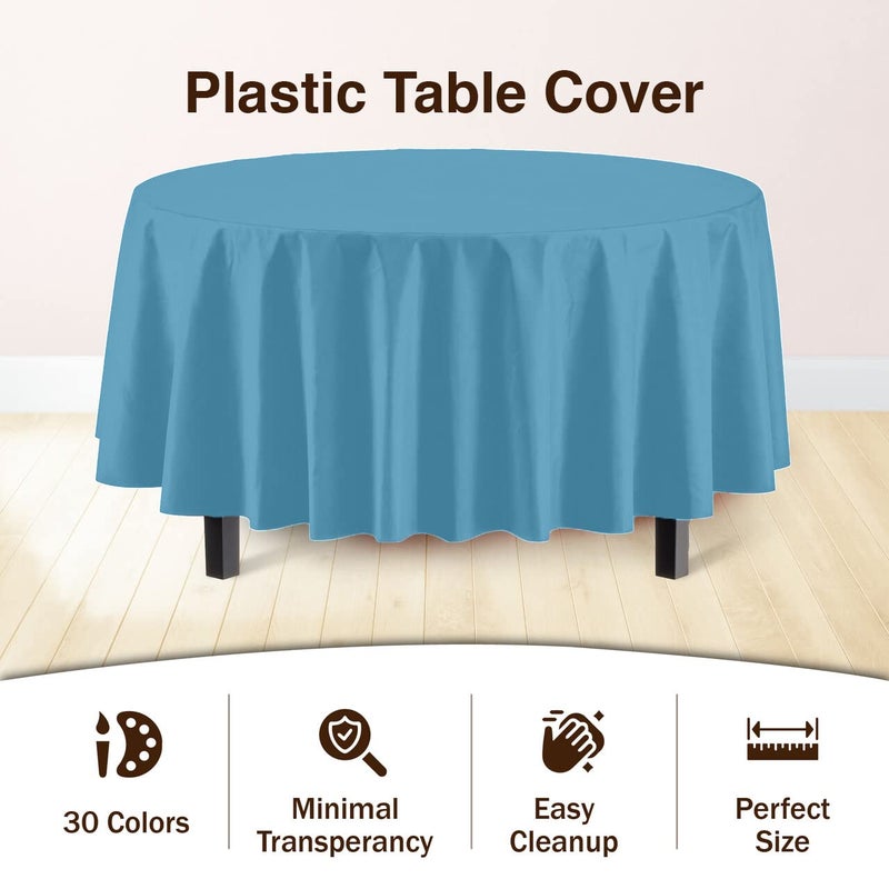 Exquisite 12-Pack Premium Plastic Tablecloth 84in. Round Table Cover - Sky Blue - Image 3